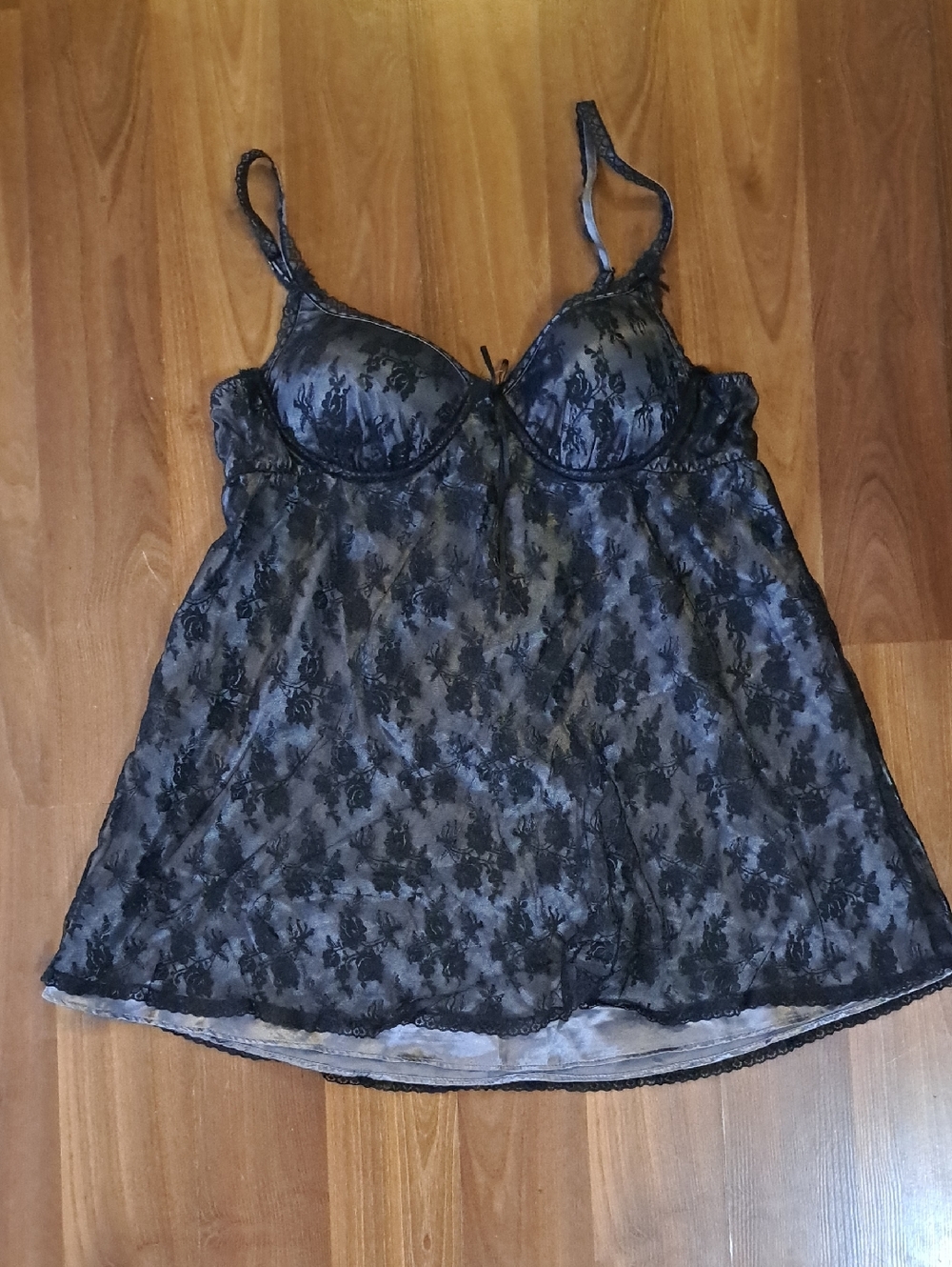 Sheer Black Lace Babydoll Chemise with Underwire Cups
